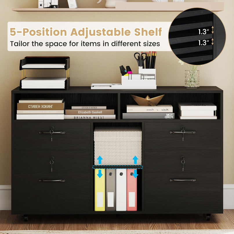Giantex 4-Drawer Lateral File Cabinet with Lock Adjustable Shelf Open Components