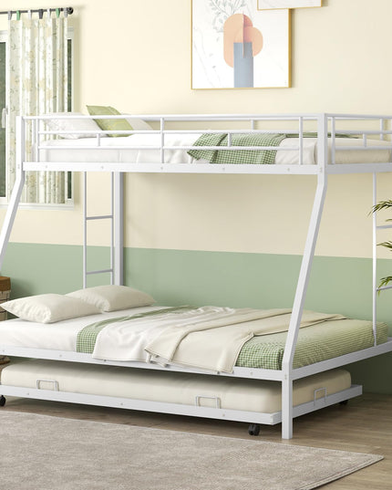 Giantex Twin Over Full Bunk Bed with Trundle, Heavy-Duty Metal Triple Bunk Beds