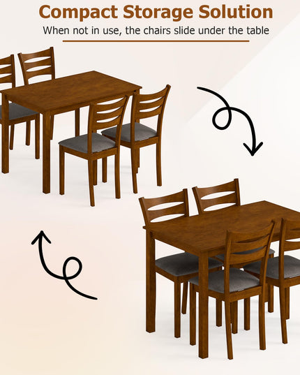 Giantex Rectangular Kitchen Table Set w/ 4 Upholstered Chairs for 4