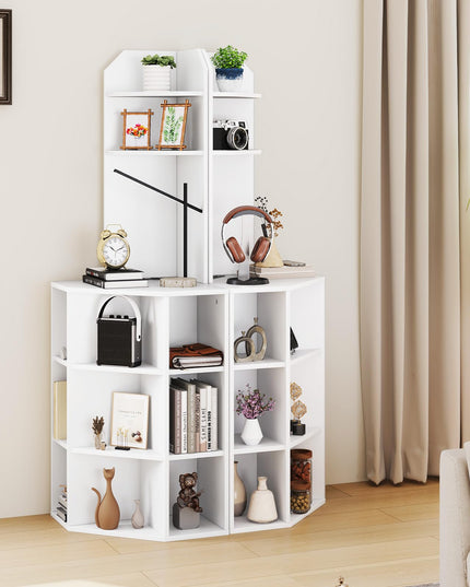 Giantex 6-Tier Corner Shelf with Charging Station, 63" Tall Corner Bookshelf with 2 USB Ports & 2 Outlets