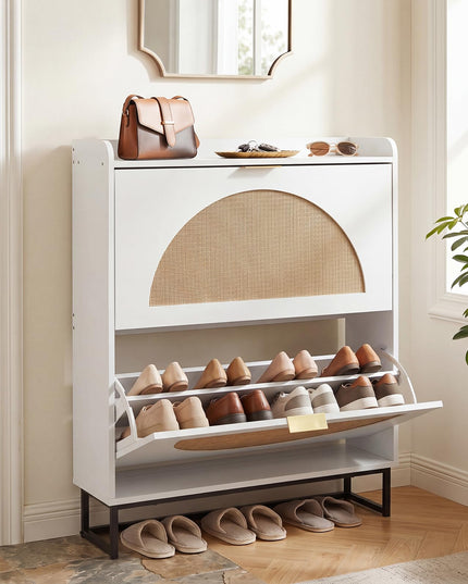 Giantex Faux Rattan Hidden Entryway Shoe Storage Cabinet with 2 Flip Drawers