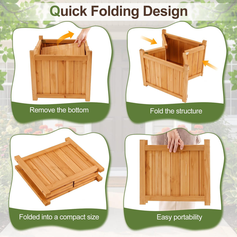 GIANTEX 15" Folding Wooden Planter Box with Removable Bottom