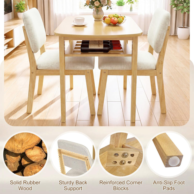 Giantex Dining Table Set for 2 | Space Saving Kitchen Table and Chairs Set w/Rubber Wood Frame