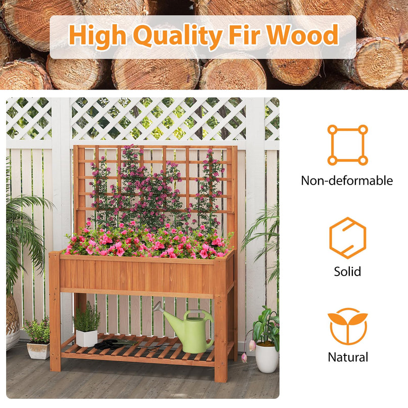 Giantex Wooden Elevated Planter Box with Legs and Drainage Holes for Climbing Plants