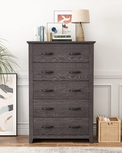 Giantex 5 Drawer Dresser Chest of Drawers - Vertical Dresser with 5 Pull-Out Drawers for Bedroom, Living Room, Entryway