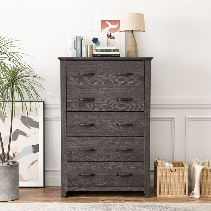 Giantex 5 Drawer Dresser Chest of Drawers - Vertical Dresser with 5 Pull-Out Drawers for Bedroom, Living Room, Entryway