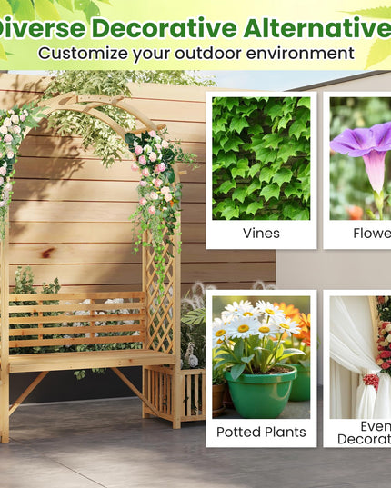 Giantex Outdoor Bench with Garden Arch & Planters for Backyard Lawn