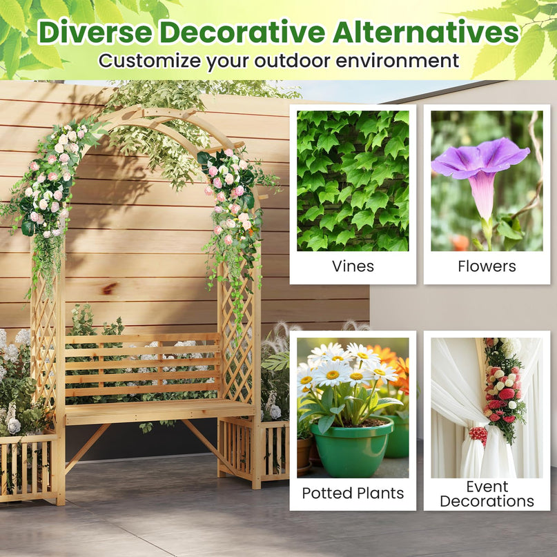 Giantex Outdoor Bench with Garden Arch & Planters for Backyard Lawn