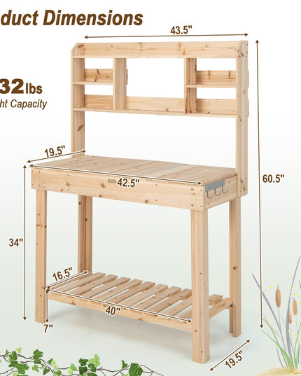Giantex Garden Potting Bench Table, Large Workbench Table with Shelves, 43.5"x19.5"x 60.5"