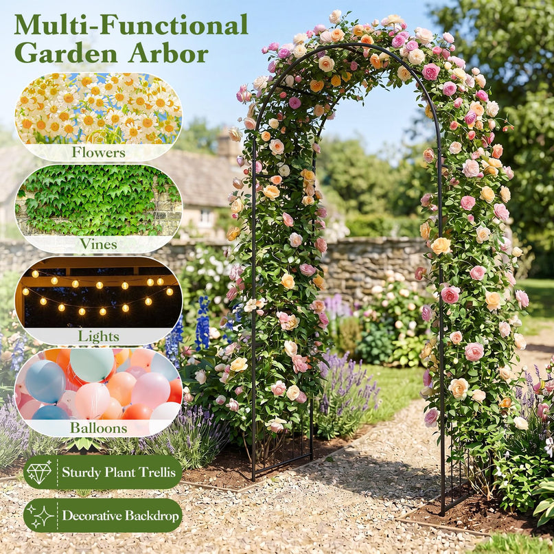 Giantex 87" Decorative Metal Garden Arbor Arch Trellis for Climbing Plants