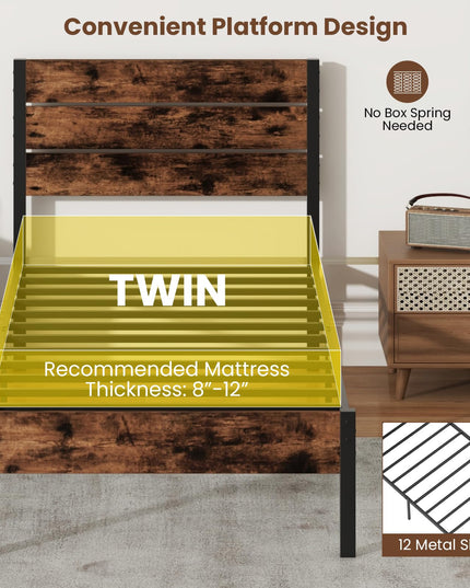 Giantex Metal Platform Bed Frame, Industrial Bed Frames with Wood Headboard