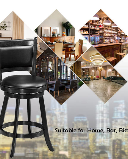 Giantex Accent Wooden Swivel Back Counter Height Bar Stool, Fabric Upholstered Design