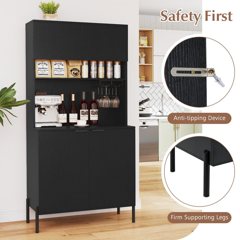 Giantex 64.5" Kitchen Pantry Cabinet with Charging Station