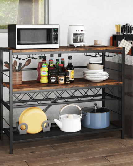 Giantex 4-Tier Wine Rack Table - 7-Bottle Wine Bar Cabinet w/ 4 Wine Racks & 16 Glasses Holder