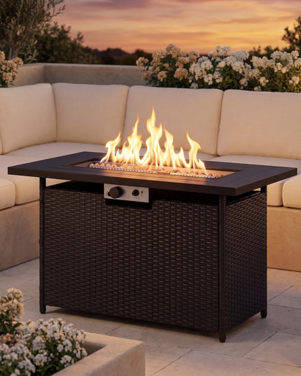 Giantex 42 Inch Propane Fire Pit Table 50,000 BTU Wicker Gas Fire Table
