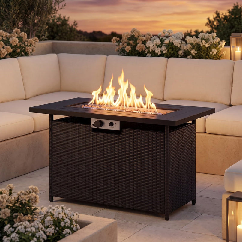 Giantex 42 Inch Propane Fire Pit Table 50,000 BTU Wicker Gas Fire Table