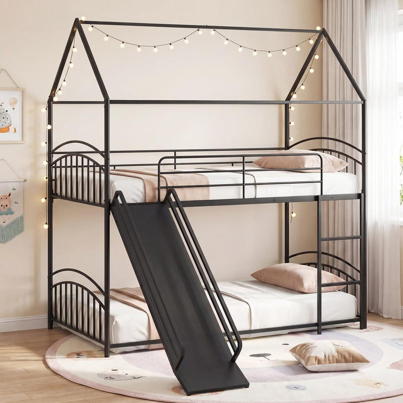Giantex Twin Over Twin Bunk Bed with Slide & Ladder