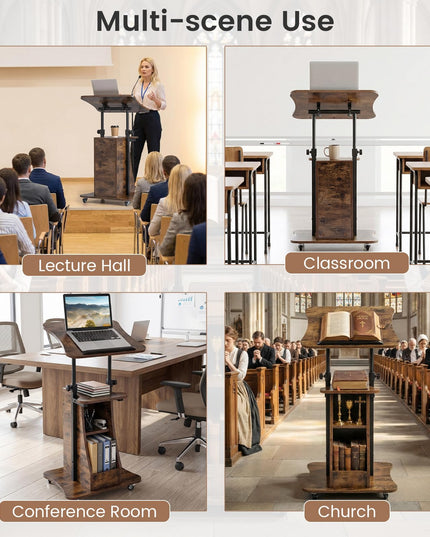 Giantex Sit-to-Stand Mobile Podium Stand Height Adjustable Rolling Lectern Desk