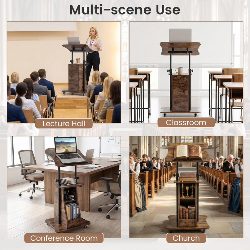 Giantex Sit-to-Stand Mobile Podium Stand Height Adjustable Rolling Lectern Desk