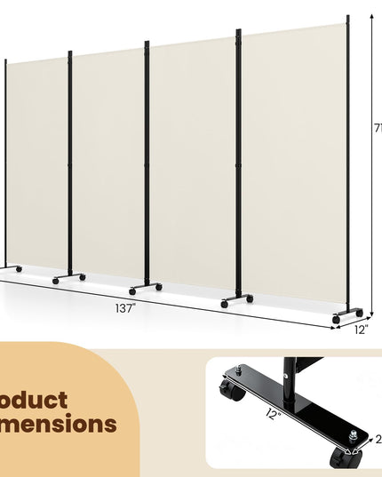 Giantex 4-Panel Folding Room Divider with Wheels( 137'' x 71'')
