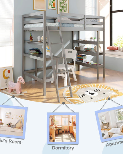 Giantex Loft Bed with Desk & Bookshelves