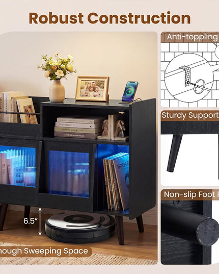 Giantex Large Record Player Stand with LED Light(34" x 14.5" x 29")