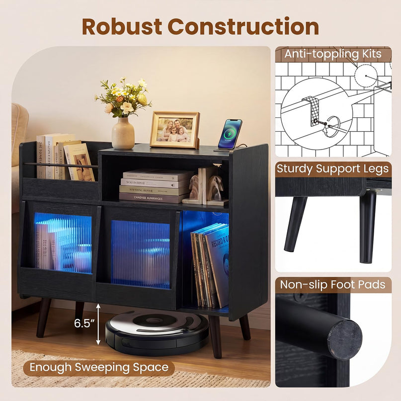 Giantex Large Record Player Stand with LED Light(34" x 14.5" x 29")