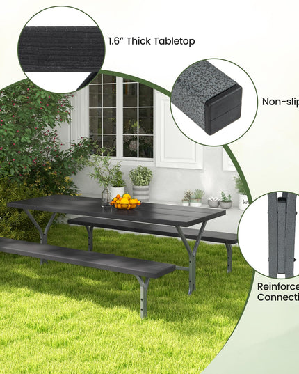 Giantex Picnic Table 6FT for 8 Person, Outdoor Table Set w/ 2 Benches