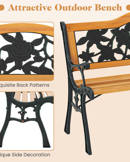 Giantex Outdoor Bench, Garden Bench with Slatted Seat, Curved Armrests, Flower Pattern Backrest, 470 Lbs Capacity