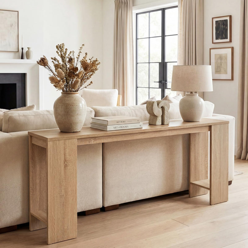 Giantex 71" Farmhouse Console Table Narrow Long Entryway Table Behind Couch