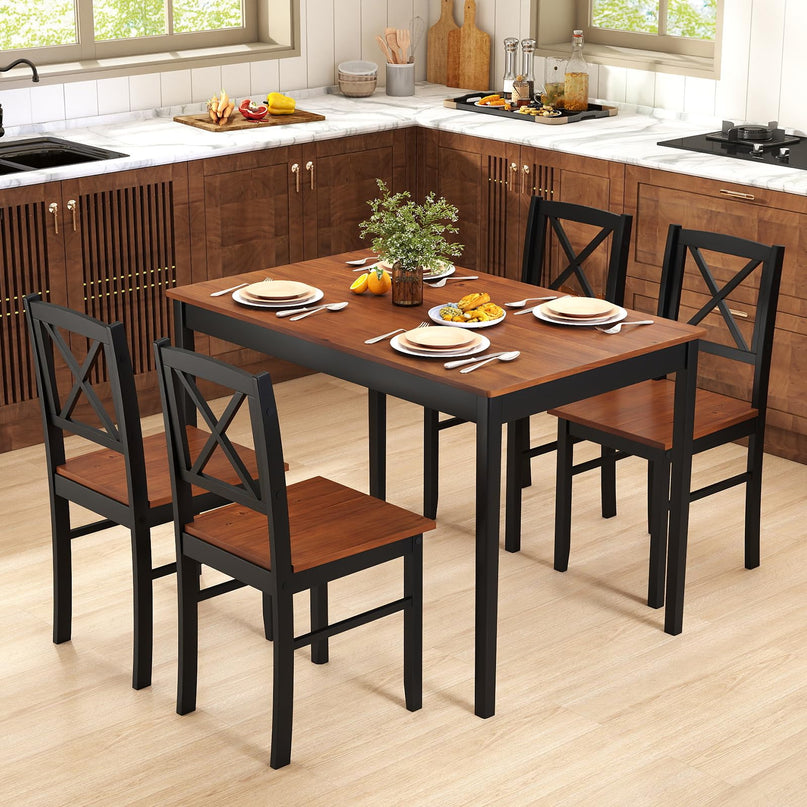Giantex 5 Piece Dining Table Set for 4 with Rubber Wood Legs