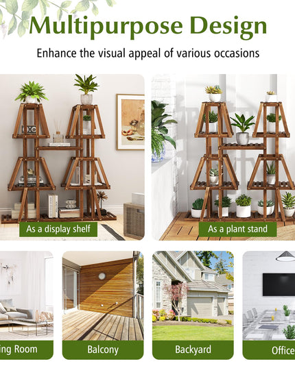 Giantex Wood Plant Stand, 5-Tier 10 Potted Trapezoid Plant Holder Rack for Multiple Plants