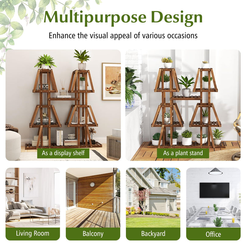 Giantex Wood Plant Stand, 5-Tier 10 Potted Trapezoid Plant Holder Rack for Multiple Plants