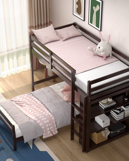 Giantex Twin Over Twin Loft Bed w/ Bookcase, Bunk Bed w/ 12.5" Full-Length Guardrail & Ladder