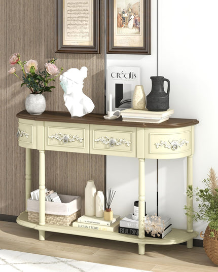 Giantex Retro Console Table with Drawers, 52" Long Narrow Sofa Table w/Open Shelf