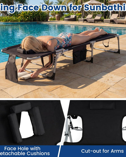 Chaise longue Giantex pliante pour la plage avec trou pour le visage, oreiller lavable, poche