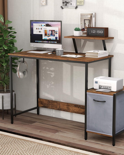 Giantex Computer Desk with Drawer and Power Outlet, Home Office Desk with Reversible Storage Drawer