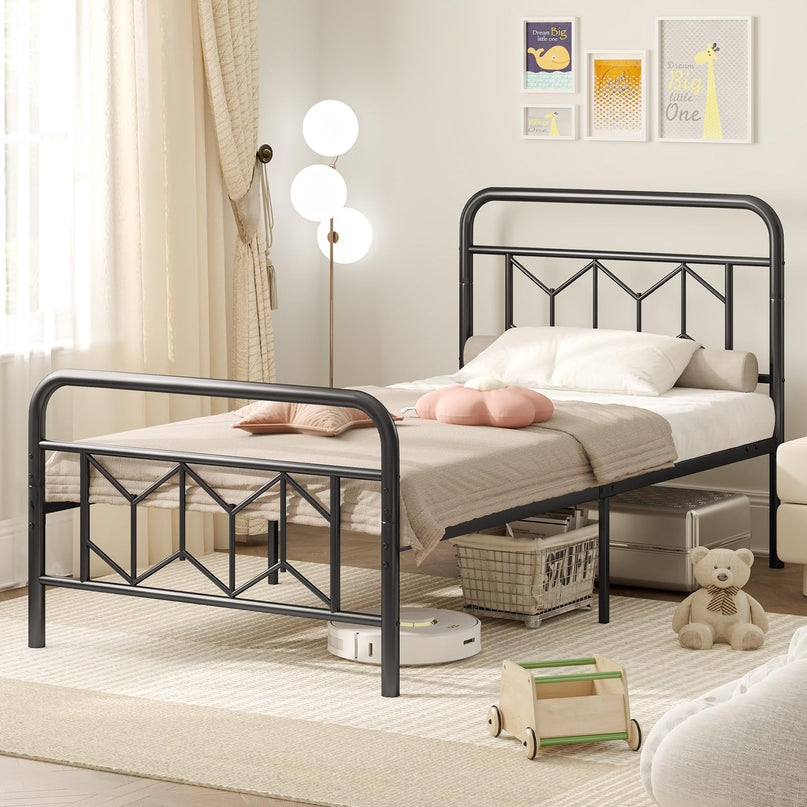 Giantex Metal Twin Bed Frames with Victorian Style Headboard & Footboard, Heavy Duty Slats Support Mattress Foundation