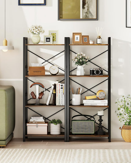 4-Tier Narrow Freestanding Display Shelf with Metal Frame & Wooden Storage Racks (1/2)