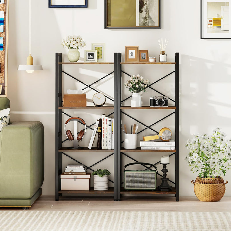 4-Tier Narrow Freestanding Display Shelf with Metal Frame & Wooden Storage Racks (1/2)