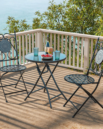 Giantex 23 Inch Round Bistro Table, Patio Folding Cocktail Table with Tempered Glass Tabletop