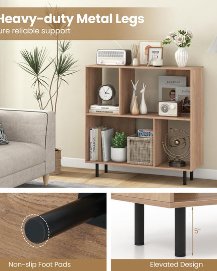 Giantex 3-Tier Bookcase, Modern Cube Bookshelf with 4 Compartments & Metal Legs, Minimalist Freestanding Storage Organizer