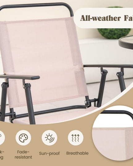 Giantex 4-Piece Outdoor Bar Set, Round High Top Bar Table with 2 Folding Counter Height Chairs & Umbrella