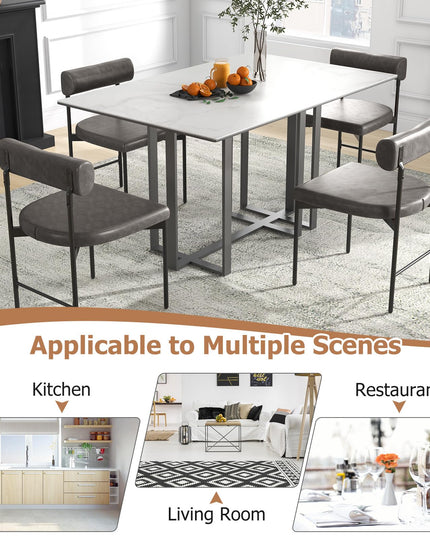 Giantex Dining Chairs, Faux Leather Upholstered Kitchen Side Chair with Padded Backrest and Cushion, Metal Legs