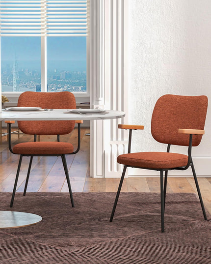 Modern Fabric Dining Chair Set of 2, Padded Armchairs with Linen Fabric