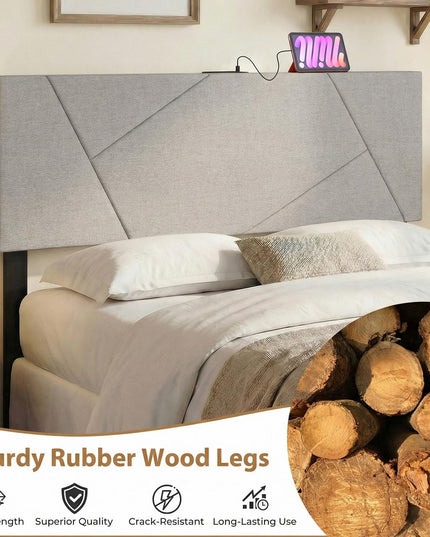 Giantex Headboard with Charging Station Queen/Full Size(Geometric Channel Tufting with Charging）