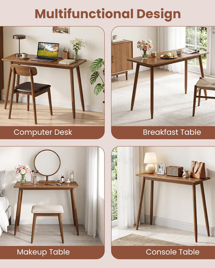 GIANTEX Computer Desk with Rubber Wood Legs for Bedroom or Small Spaces