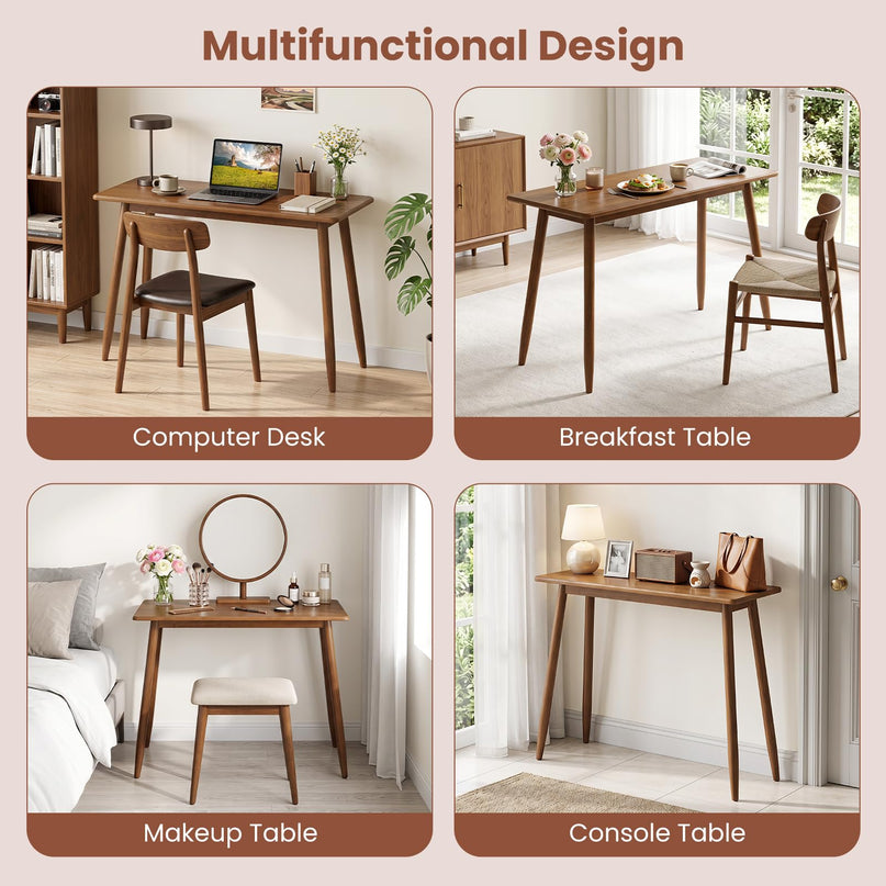 GIANTEX Computer Desk with Rubber Wood Legs for Bedroom or Small Spaces