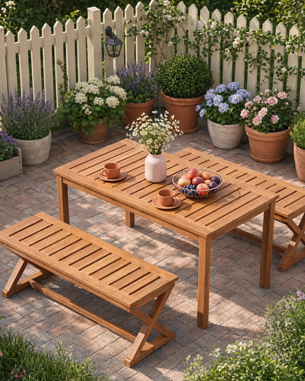 GIANTEX 44" Outdoor Bench Solid Wood Garden Bench with Cross Legs(1/2)