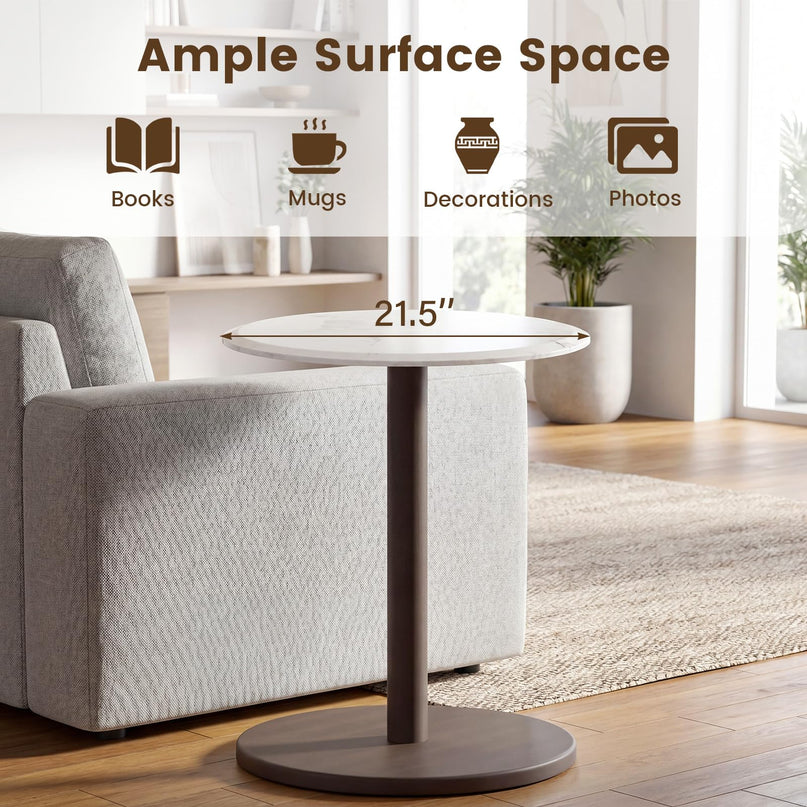 Giantex Round Marble Side Table w/Stone Finish & Wooden Pedestal (1/2)